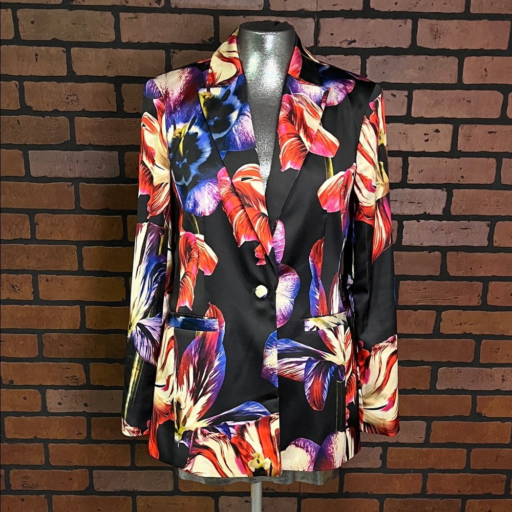 INC International Concepts Black Floral Satin Blazer